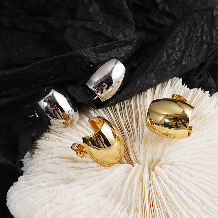 Cool Wind Earrings Women'S Light Luxury Fashion Earrings Metal Glossy Style Fall Winter Versatile Earrings