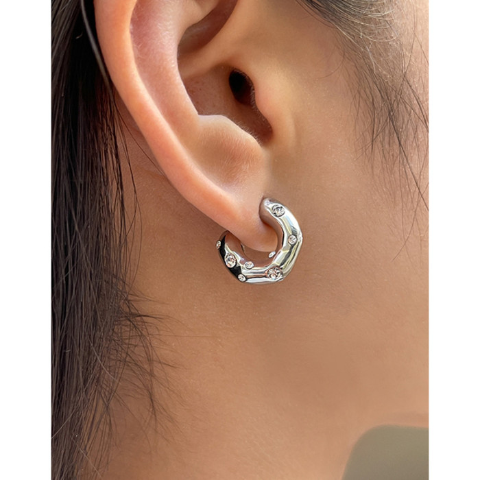 Hoop Earrings Women Fashion Zircon Circle Earrings Simple And Versatile Light Luxury Earrings