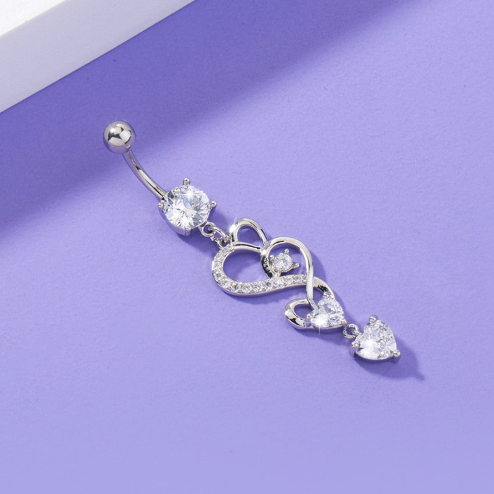 Accessories Creative Retro Double Heart-Shaped Zircon Navel Nail Navel Ring Puncture Jewelry Wholesale
