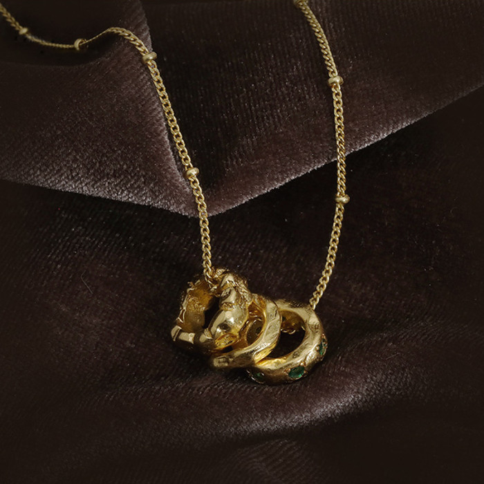 Irregular Ring Necklace Women Niche Design Gold Plated Retro Pendant Collarbone Chain Style Versatile Necklace