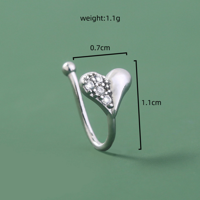 Cute Micro Inlaid Irregular Love Zircon Nose Ring Puncture Free Jewelry Heart-Shaped Nose Clip Nose Ring Nose Ornament