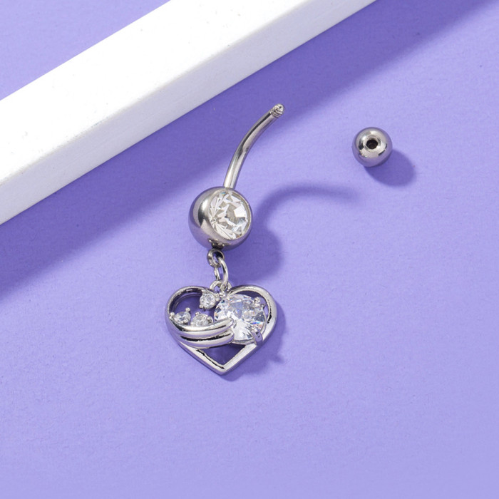 Hot Selling Simple Inlaid Zircon Peach Heart Navel Ring Personality Exaggeration Love Navel Nail Accessories Wholesale