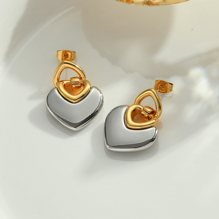 Love Earrings Women'S Light Luxury Cold Wind Two-Color Earrings Style Niche Design Earrings
