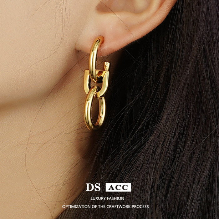 Light Luxury Earrings Women Niche Design Style 18K Gold Plated Simple Earrings Fashion Versatile Earrings