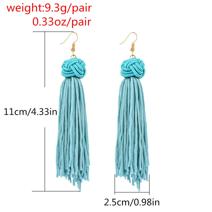 Jewelry Retro National Style Exaggerated Earrings Hand Woven Multicolor Long Tassel Earrings B0557