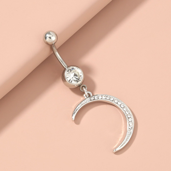Quick Selling New Product Moon Diamond Navel Ring Trinket Stainless Steel Navel Nail