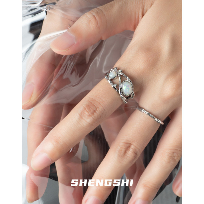 New Zhe Mei Opal Ring Does Not Fade. Unique Designer Simple Open Ring For Women