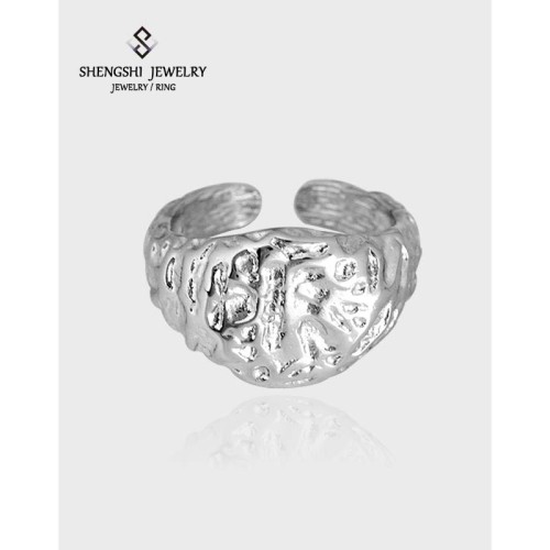 Female Ring Does Not Fade. Unique Designer Has Irregular Concave Convex Texture And Simple Index Finger Ring