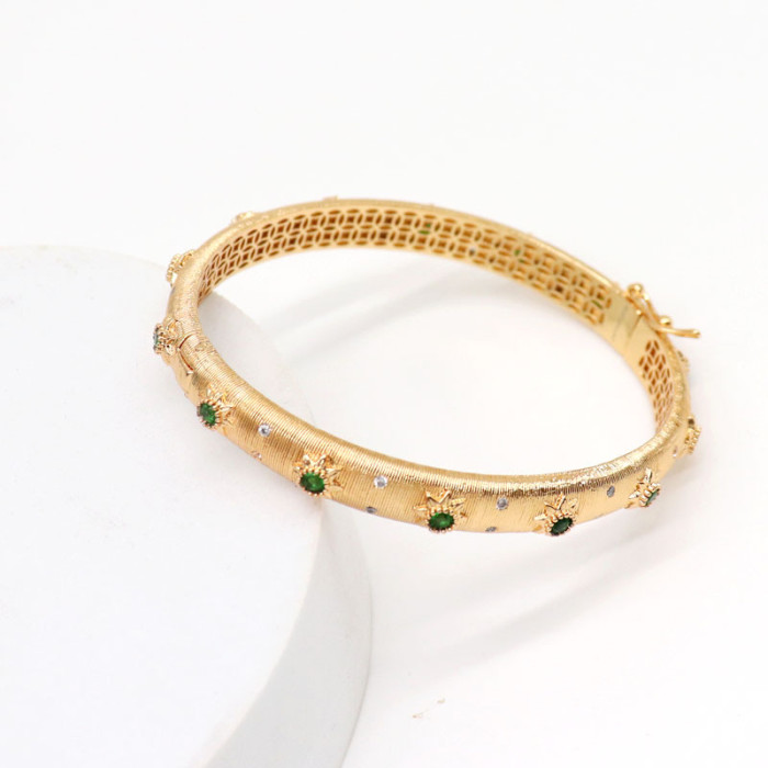 Vintage Brushed Open Bracelet Female Fashion Celebrity Micro Inlaid Zircon 18K Gold Bracelet Girlfriends Bracelet