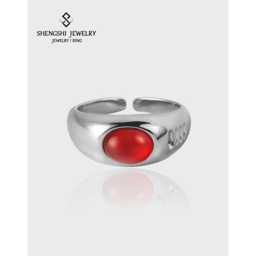 Unique Designer Style Simple Smooth Plain Ring Ruby Retro Adjustable Non Fading Women's Ring
