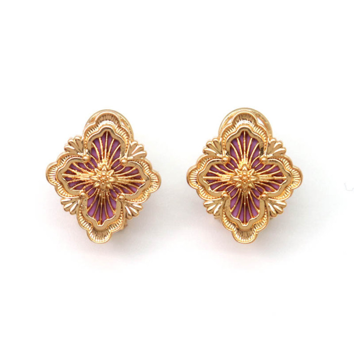 Seiko Brushed Clover Earrings, Small Fragrant Earrings, Unique Designer French Hollow Earrings, Female