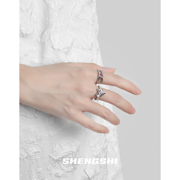 Unique Designer Style Of Women's Ring Is Simple, Sweet And Cool, And The Pink Zircon Open Ring Does Not Fade