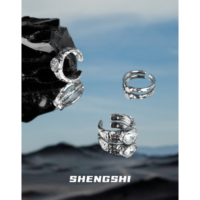 Unique Designer Simple Transparent Zircon Lava Texture Open Female Ring