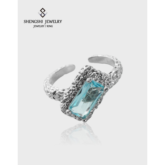 Unique Designer Style Simple Lava Texture Inlaid Sapphire Opening Non Fading Female Ring