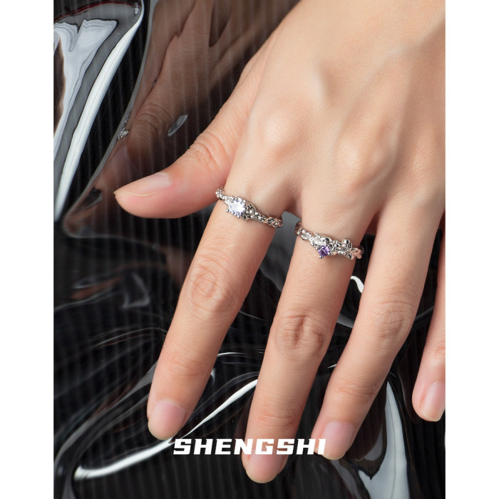 Ring Does Not Fade, Unique Designer Purple Zircon Texture Open Ring