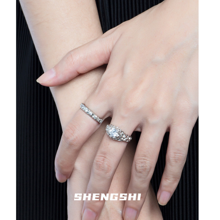 Unique Designer Style Of Women's Ring Is A Simple Irregular Concave Convex Texture Inlaid Zircon Adjustable Ring