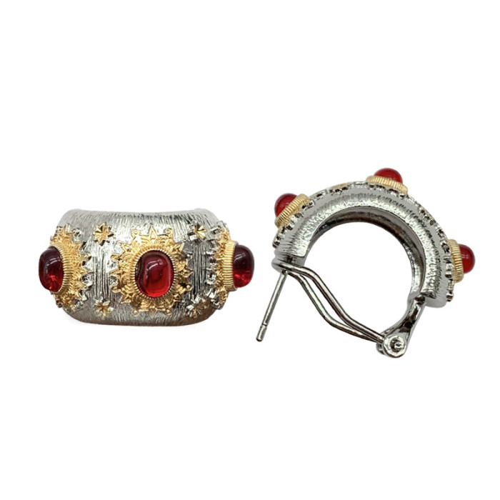 Seiko Italian Brushed Earrings Geometric C-Type Ruby Earrings Earrings Female Exaggerated 18K Gold Plated Earrings