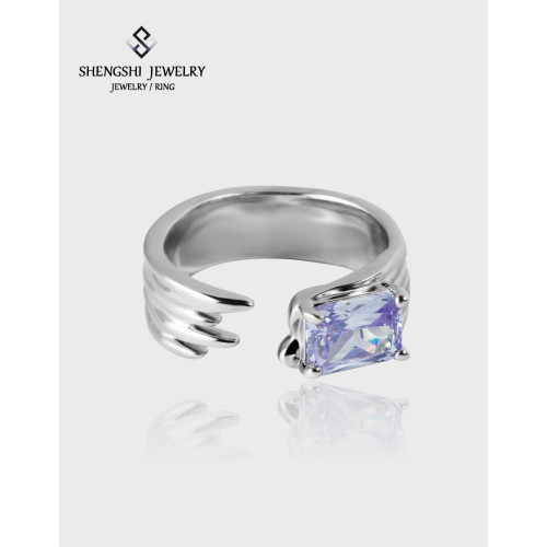 Female Ring Does Not Fade, Unique Designer Simple Wings Purple Zircon Open Index Finger Ring