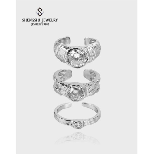 Unique Designer Simple Transparent Zircon Lava Texture Open Female Ring
