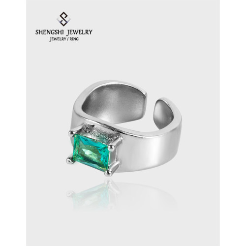 Unique Designer Simple Smooth Inlaid Sapphire Open Female Ring