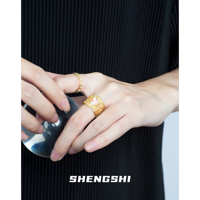 Women's Ring Unique Designer Style Simple Texture Moonstone Irregular Open Index Finger Ring