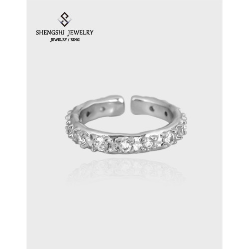 Unique Designer Style Simple And Minimalist Lava Texture Is Full Of Diamonds, And The Opening Female Ring Is Luxurious