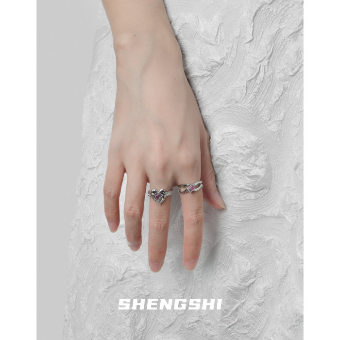 Unique Designer Style Of Women's Ring Is Simple, Sweet And Cool, And The Pink Zircon Open Ring Does Not Fade