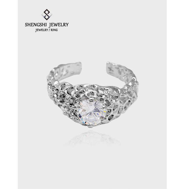 Unique Designer Style Of Women's Ring Is A Simple Irregular Concave Convex Texture Inlaid Zircon Adjustable Ring