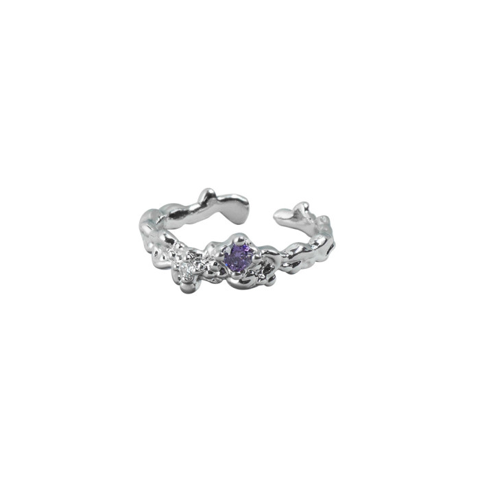 Ring Does Not Fade, Unique Designer Purple Zircon Texture Open Ring