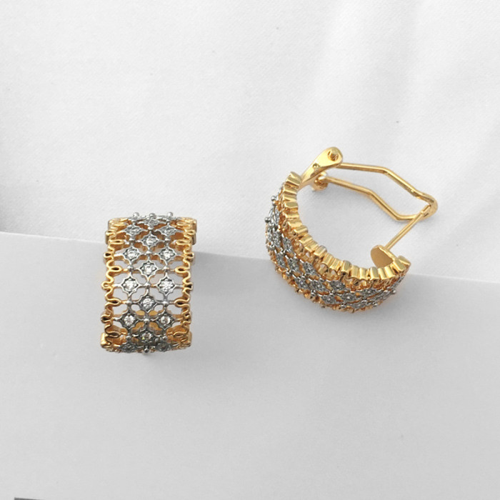 Geometric Semicircular Earrings Female 18K Gold Fashion Retro Diamond Arc C-Shaped Earrings Earrings Earrings Studs