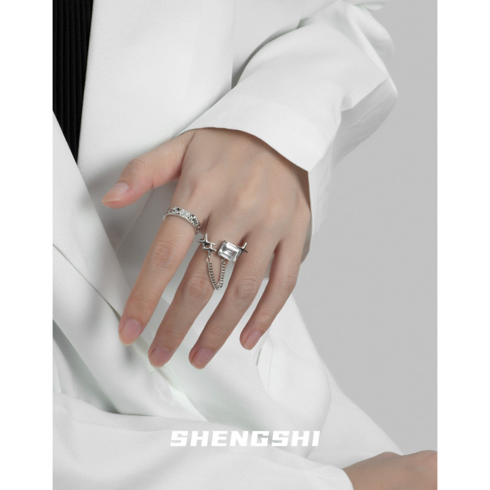 New Unique Designer Simple Chain Large Diamond Adjustable Female Ring