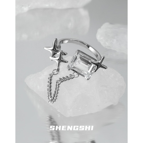 New Unique Designer Simple Chain Large Diamond Adjustable Female Ring