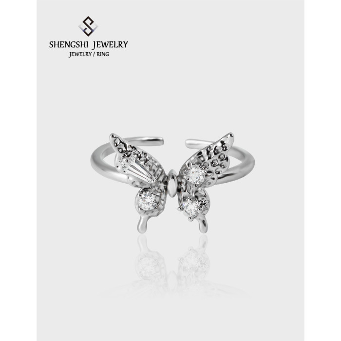Unique Designer Style Of Women's Ring, Simple Texture, Irregular Butterfly Zircon, No Fading, Open Index Finger