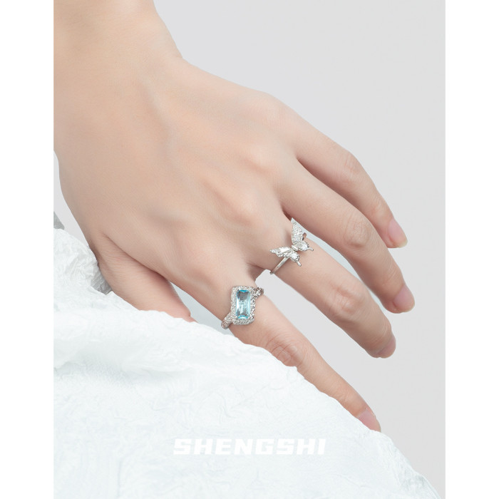 Unique Designer Style Simple Lava Texture Inlaid Sapphire Opening Non Fading Female Ring