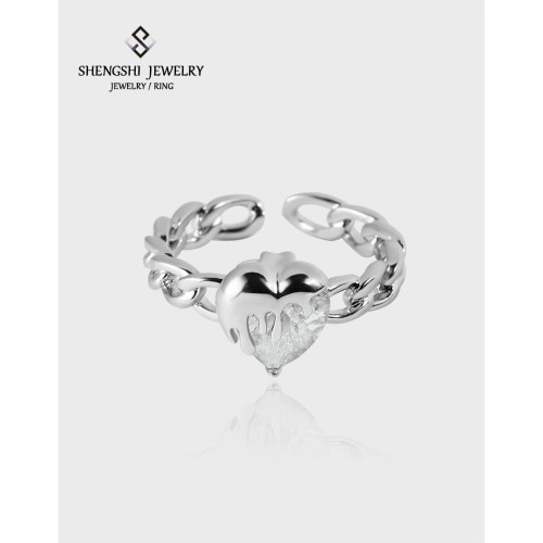Unique Designer Style Of Women's Ring Is A Simple And Non Fading Fused Marble Love Zircon Open Ring