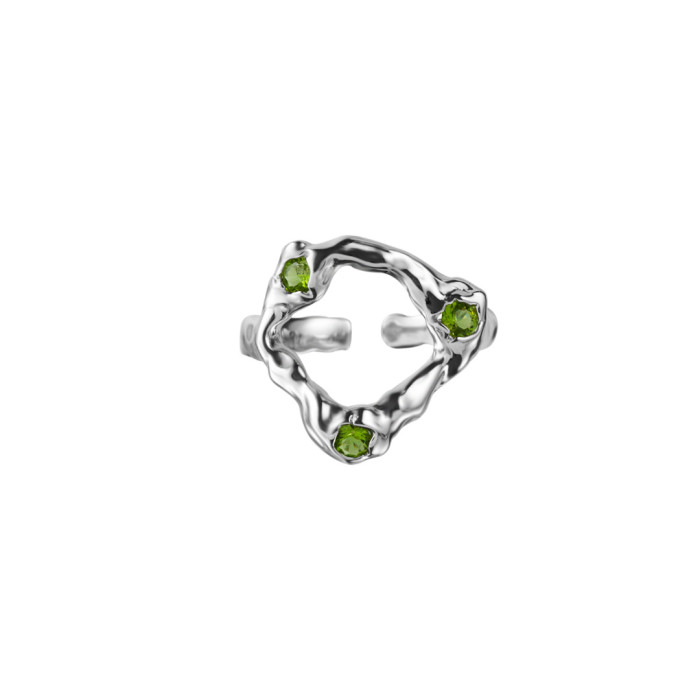 Unique Designer Style Of Women's Ring, Simple Irregular Face Inlaid With Zircon, Adjustable And Non Fading Index Finger