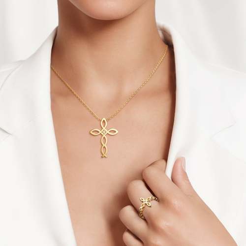 Divine Harmony Ichthys Cross Faith Protection Pendant Necklace