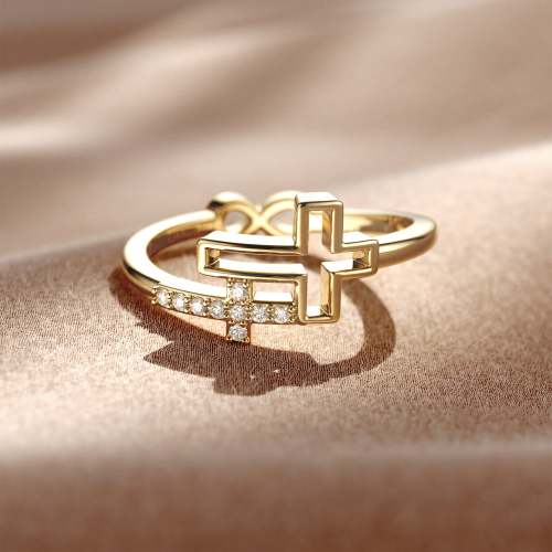 Double Hollow Cross And Infinity Ring
