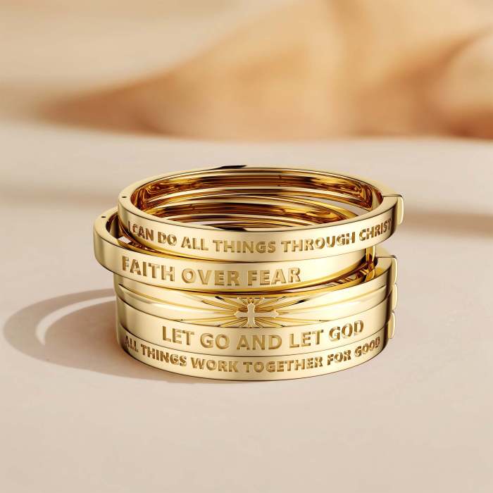 All Things Work Together For Good Cross Engraved Bangle - Gold Vermeil