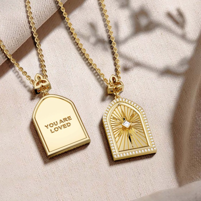 You Are Loved Cross Medallion Pendant Engraved Necklace