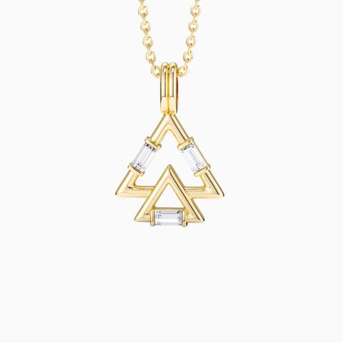 Trinity Triangle Duo Charm Baguette Stone Pendant Necklace