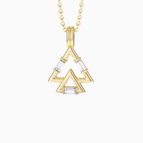 Trinity Triangle Duo Charm Baguette Stone Pendant Necklace