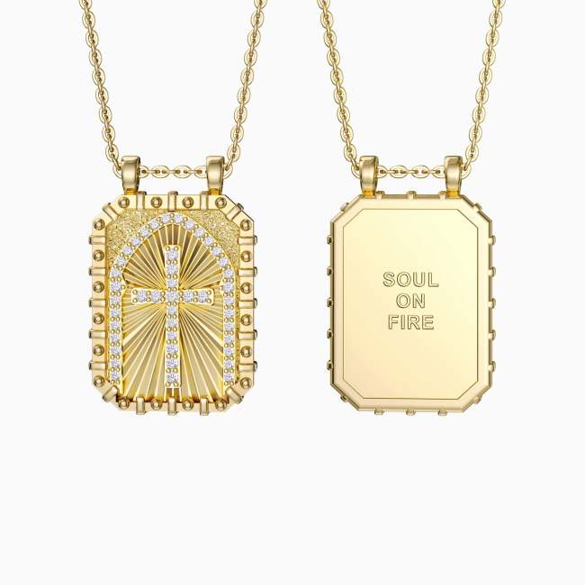 Soul On Fire Cross Medallion Pendant Engraved Necklace