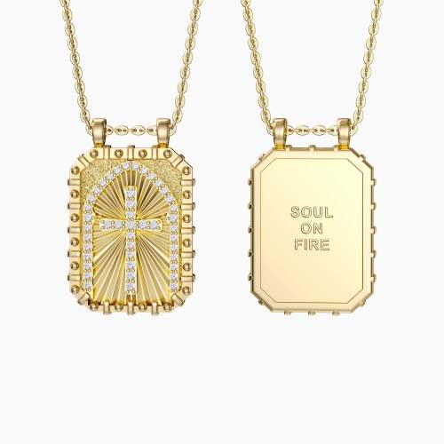 Soul On Fire Cross Medallion Pendant Engraved Necklace