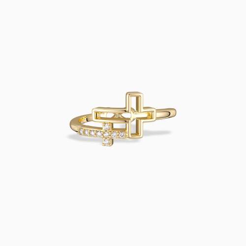 Double Hollow Cross And Infinity Ring - Gold Vermeil
