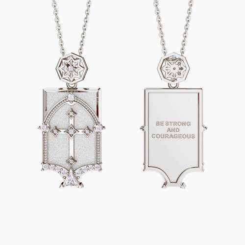 Be Strong And Courageous Cross Dome Engraved Necklace