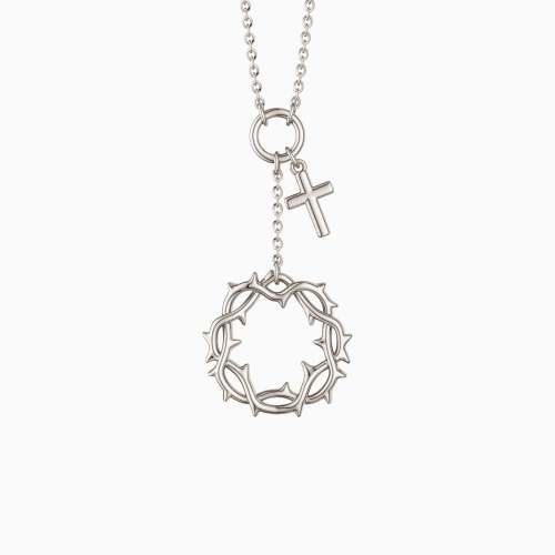 Silver Crown of Thorns Cross Necklace
