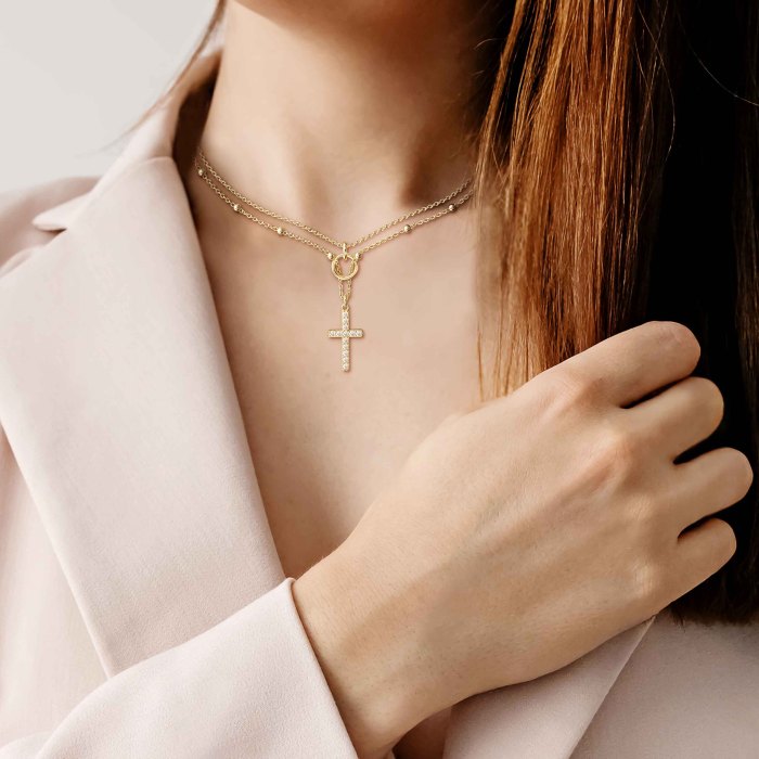 Gold Layered Circle Cross Necklace