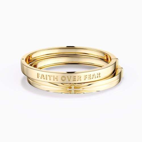 Faith Over Fear Cross Engraved Bangle - Gold Vermeil