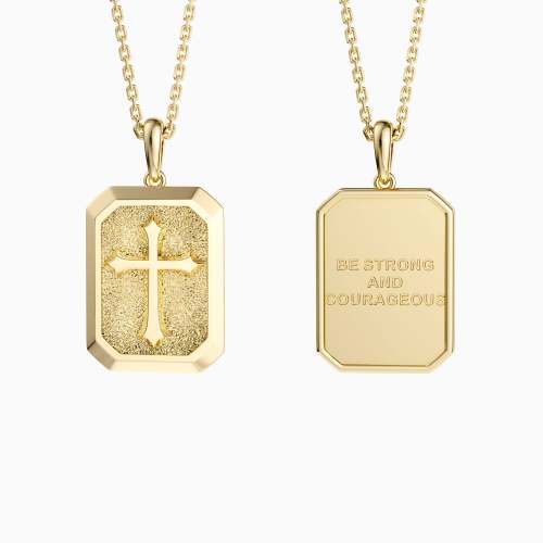 Be Strong And Courageous Cross Engraved Necklace